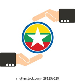 ASEAN Economic Community, AEC in businessman hand with Myanmar, for design present in vector on white background