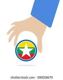 ASEAN Economic Community, AEC in businessman hand with Myanmar, for design present in vector on white background