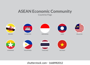 ASEAN Economic Community countries flag icons collection