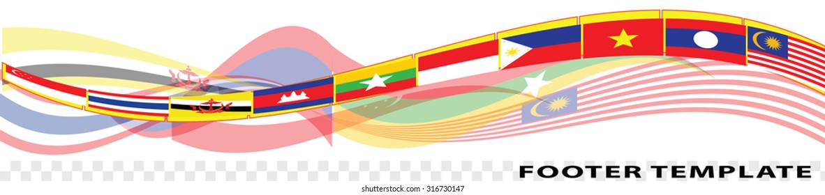 ASEAN Economic Community Or Asean Flag Illustrator Or AEC Business Forum, For Design Present Template Header Or Footer, Background In Vector. Easy To Modify.