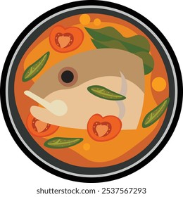 Asean Food Illustration Indonesian and Singapure fish head in curry soup