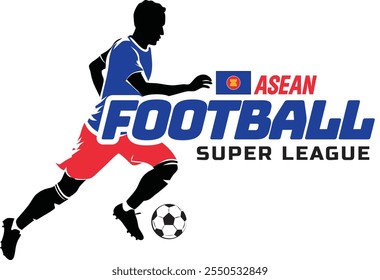 Asean football league, Soccer ball, Football logo, Footballer Kick the Ball isolated on white background, Vector Illustration