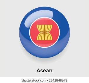 Asean lustroso bandera nacional burbuja forma redonda icono de ilustración vectorial vidrio