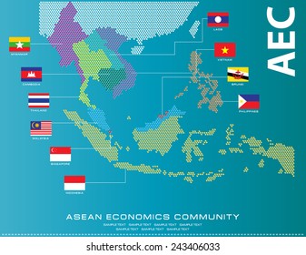 Asean Map dotted style illustration, for background (AEC, AFTA, ASEAN), easy to modify