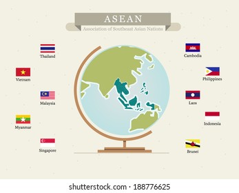 ASEAN map with flag - vector illustration