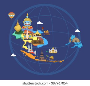 Asean map and tourist attractions with tablet.