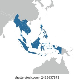 ASEAN member states on political map of the world