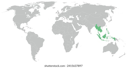 Estados miembros de la ASEAN en el mapa político del mundo