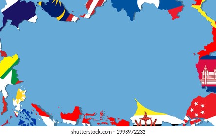 Mapa de la bandera nacional de ASEAN en color de cielo para espacio de copia