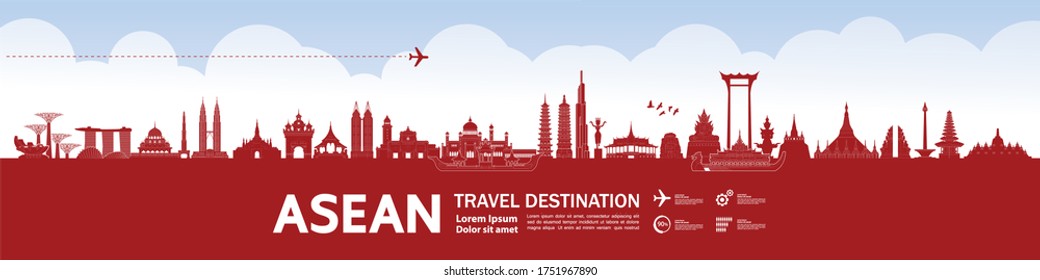 ASEAN travel destination grand vector illustration. 