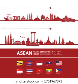 ASEAN Travel Destination Grand Vector Illustration. 