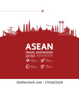 ASEAN travel destination grand vector illustration. 