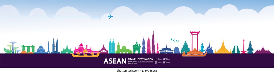 ASEAN Travel Destination Grand Vector Illustration. 