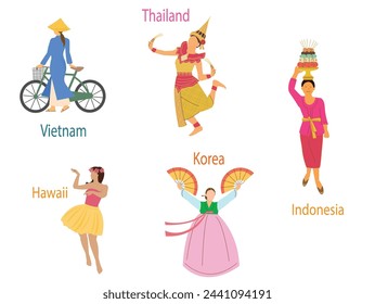 Asean women traditional dance illustration.