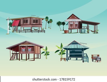 asean wood home - vector illustration