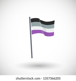 Asexual flag icon Flag with black, grey, white and green stripes waving in the wind Vector illustration LGBT flat design Isolated on white background