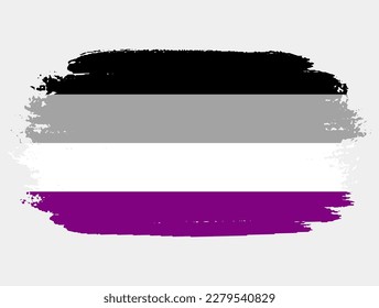 Bandera asexual pintada con pincel sobre fondo blanco. Concepto de derechos LGBT. Afiche de los modernos desfiles del orgullo. Ilustración del vector