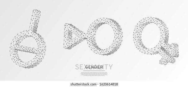 Asexual, Intergender, Third gender symbol set. Individual identity, people rights concept on white origami background. Low poly, wireframe digital 3d vector illustration. Abstract polygonal LGBT sign