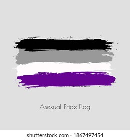 Asexual lgbt vector watercolor flag. Hand drawn ink dry brush stains, strokes, stripes, horizontal lines isolated on white background. Painted colorful symbol of non-binary, pride, rights equality.