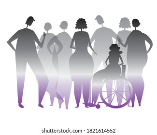 Asexual or lgbtq people as crowd isolated on white for design. Flat vector stock illustration as a concept of homosexuality, gay orientation, tolerance, inclusiveness