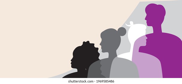 Asexual people, copy space template. Silhouette vector stock illustration. Blank backdrop for design. Asexual men and women as a concept of asexuality. Silhouette illustration