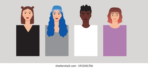 Asexual people isolated, face and head. Flat vector stock illustration. Concept of asexuality, lgbtq people. Adult asexual persons of men and women. Isolated asexuals