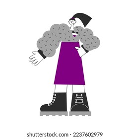 Asexual person standing. Ace queer character with flag, symbols and purple grey colors. LGBTQA pride. International asexuality day. Awareness and visibility week.