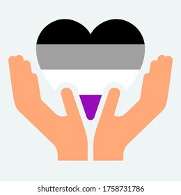 Bandera de orgullo asexual, icono de forma cardíaca sobre fondo blanco, ilustración vectorial
