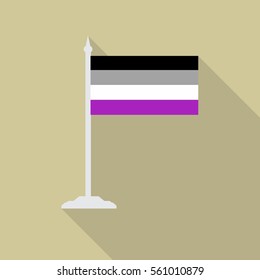 Asexual pride LGBT flag with flagpole flat icon with long shadow. Vector illustration EPS10.