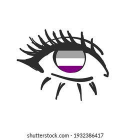 asexual symbol pride flag in the eye illustration