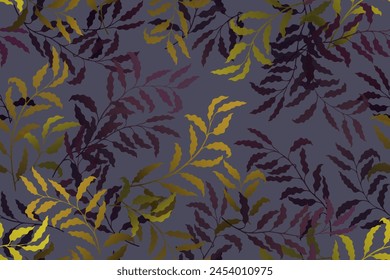 Ash branches tree leaves chic vector seamless pattern. Wallpaper or wrapping paper print. Garden or houseplant foliage floral pattern. Plant twigs illustration. Tree foliage print.