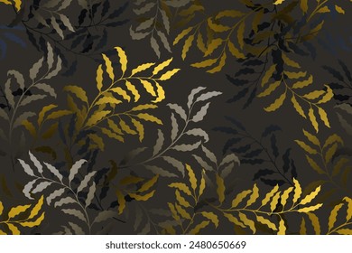 Eschenzweige hinterlassen hochwertige Vektorgrafik nahtlose Muster. Sommer Mode Kleid Stoff Print. Natürliche dekorative Verzierung. Pflanze Zweige Illustration. Baumblattdruck.
