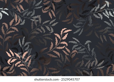 Ash branches tree leaves premium vector seamless pattern. Summer fashion dress textile print.  Jungle flora decorative ornament. Plant twigs illustration. Leaves on branches print.