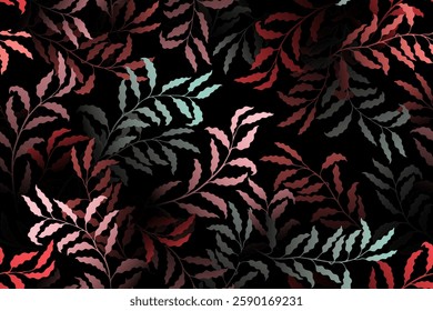 Ash branches tree leaves premium vector seamless pattern. Summer fashion dress textile print. Garden or houseplant foliage floral pattern. Organic nature design. Leaves on branches print.