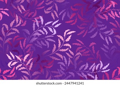 Las ramas de fresno del árbol dejan el patrón sin costuras del Vector rico. Impresión de papel de Fondo de pantalla o envoltura.  Adorno de silueta de flora de selva. Hermoso diseño de planta. Hojas en la muestra de ramas.