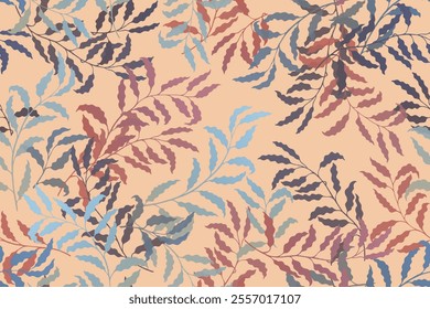 Ash branches tree leaves rich vector seamless pattern. Summer fashion dress fabric print. Natural decorative ornament. Beautiful plant design. Leaves on branches swatch.