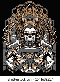 Ash brown chief skull with sacred geometry background for mascot and t shirt design