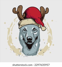 ash dog wearing santa hat