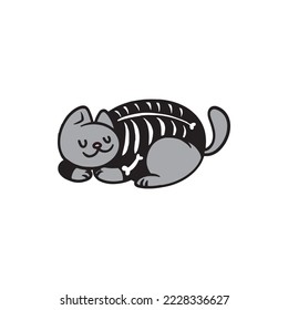 Ash gray cute Cat with custome skeleton character for Halloween. Editable vector and illustration