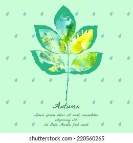 Ash leaf with watercolor pattern for autumn design. Template for card, cover or invitation.