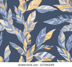 Ash leaves floral vector seamless pattern. Exotic striped tropical foliage. Fabric print with liana twigs. Summer endless pattern with tropical leaves. Wallpaper cute design