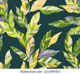 Ash leaves floral vector seamless pattern. Striped texture jungle foliage. Textile print with willow tree branches. Summer endless pattern with tropical leaves. Wallpaper cute design