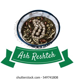 Ash Reshteh colorful illustration. Vector illustration of Persian cuisine.
