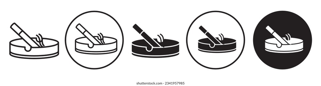 Ash Tray symbol Icon. Web app sign of no smoking cigar or cigarette for Tabaco addict smoker. pot for burn ash dirty garbage trash bin. Round container smoke trash holder. Bowl Vector set collection 