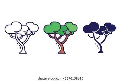 ash tree line and solid illustration icon