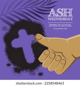 Ash Wednesday abstract symbolic religious Christian symbol for the beginning of Lent, with cross of ashes