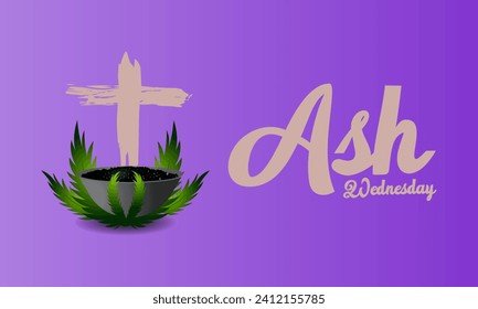 Ash Wednesday celebrated on 14th February. Vector banner, flyer, poster and social medial template design.