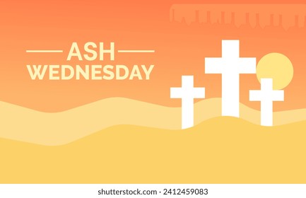 Ash Wednesday celebrated on 14th February. Vector banner, flyer, poster and social medial template design.