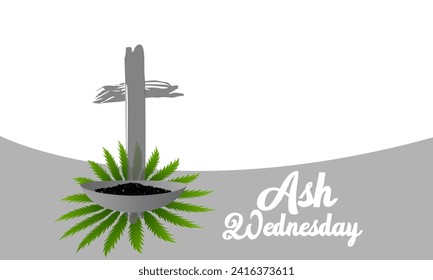 Ash Wednesday celebrated on 14th February. Vector banner, flyer, poster and social medial template design.