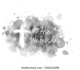 Ash Wednesday - Christian religious holiday. Grunge cross on gray abstract ash background.